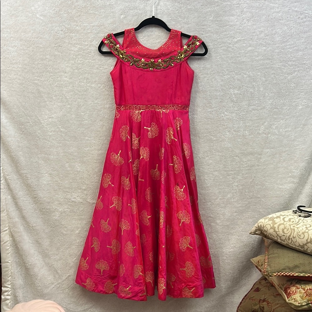Pink and Gold Embellished Halter Fit and Flare Dress size 10